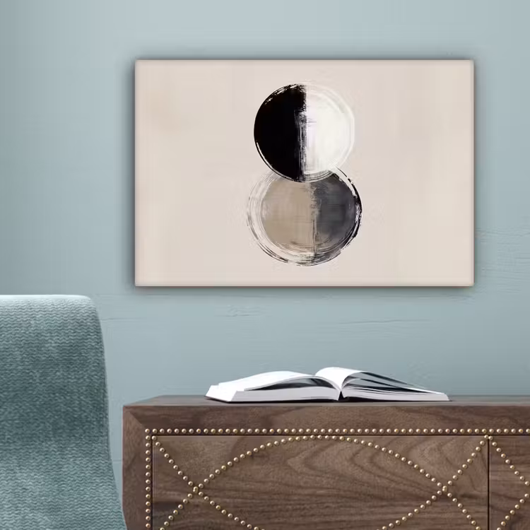 Cirkels - Strepen - Minimalistisch - Zwart canvas 2cm klein -sfeer4
