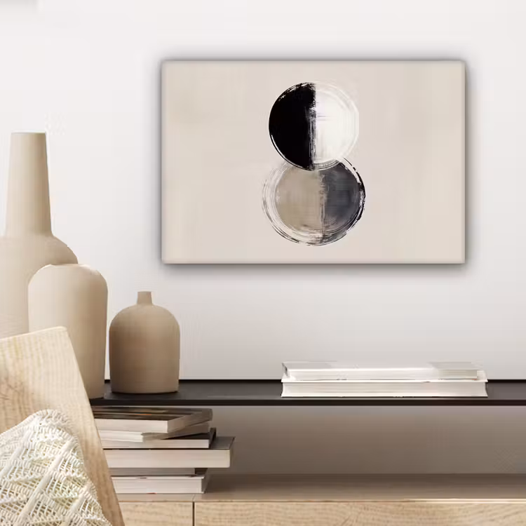 Cirkels - Strepen - Minimalistisch - Zwart canvas 2cm klein -sfeer6