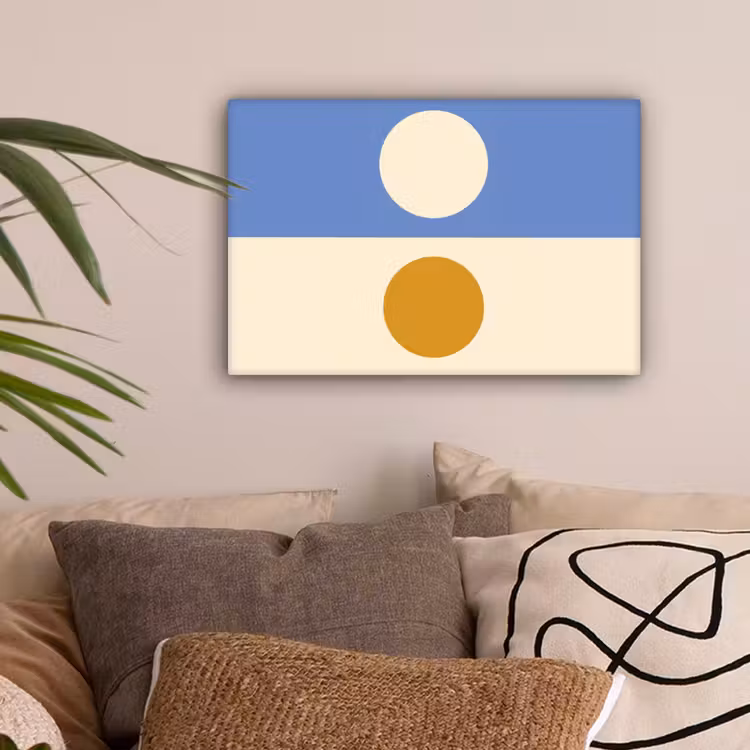 Cirkels - Symmetrisch - Wit - Blauw- Geel canvas 2cm klein -sfeer1