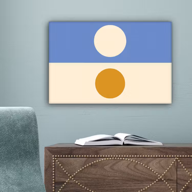 Cirkels - Symmetrisch - Wit - Blauw- Geel canvas 2cm klein -sfeer4