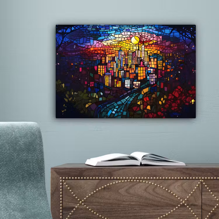 Stad - Maan - Mozaïek - Kleurrijk canvas 2cm klein -sfeer4