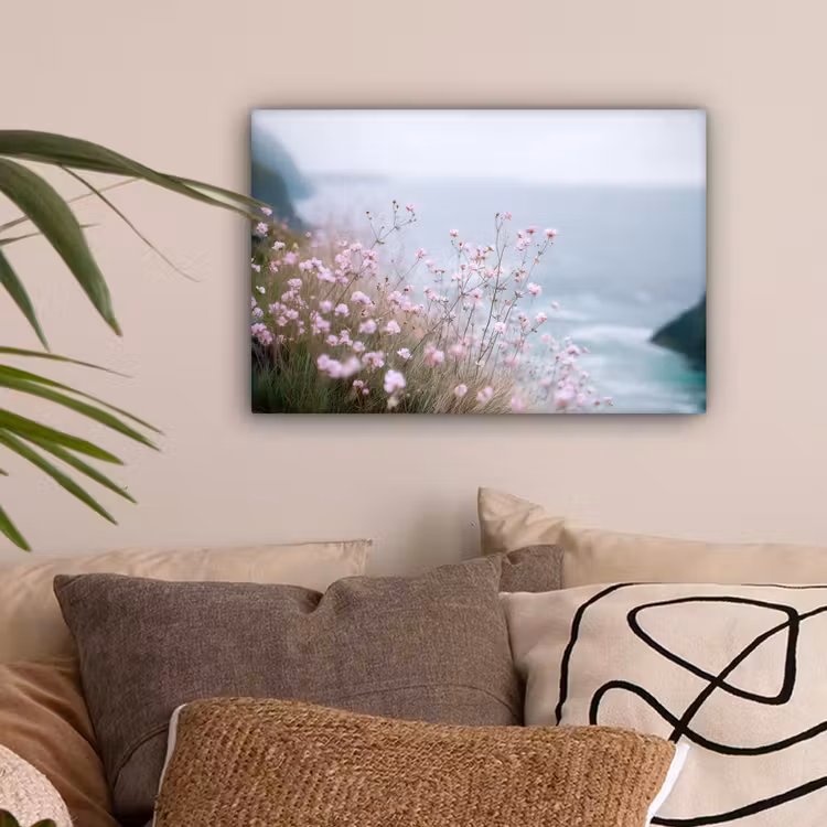 Klif - Bloemen - Zee - Roze canvas 2cm klein -sfeer1