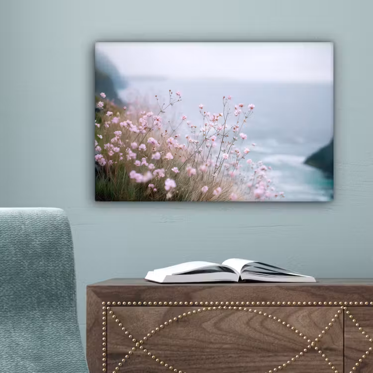 Klif - Bloemen - Zee - Roze canvas 2cm klein -sfeer4