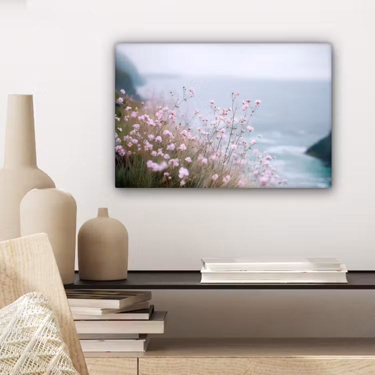 Klif - Bloemen - Zee - Roze canvas 2cm klein -sfeer6