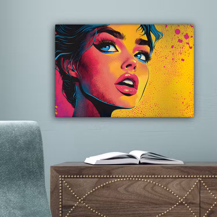 Close-up - Vrouwengezicht - Stippen - Geel canvas 2cm klein -sfeer4