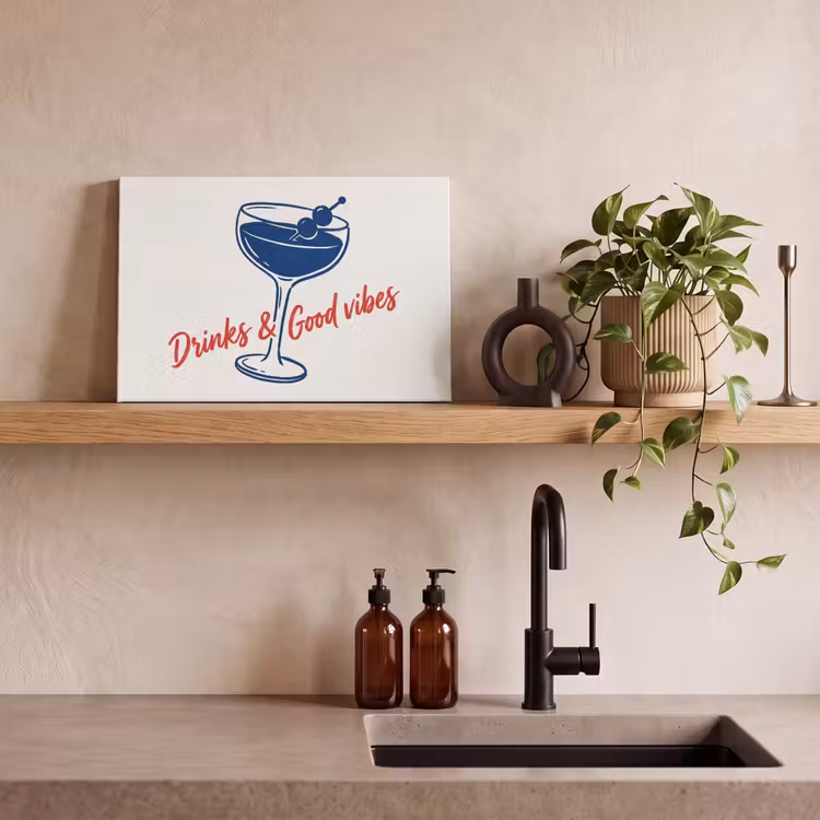 Cocktail - Glas - Illustratie - Blauw - Wit canvas 2cm klein -sfeer3