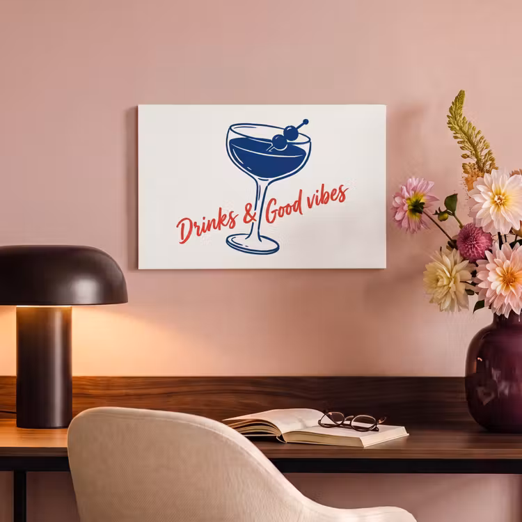 Cocktail - Glas - Illustratie - Blauw - Wit canvas 2cm klein -sfeer4