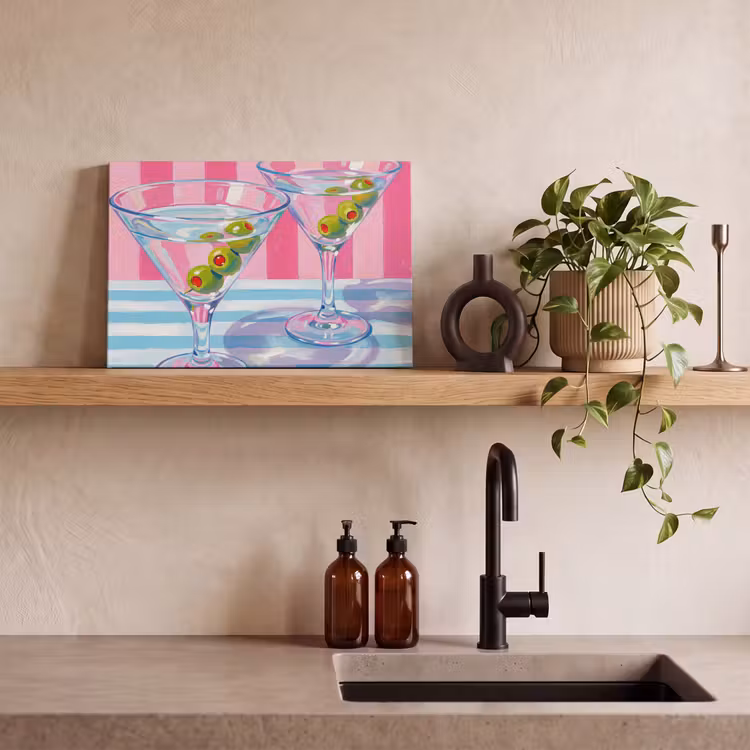 Cocktail - Olijven - Kunst - Modern - Roze canvas 2cm klein -sfeer3