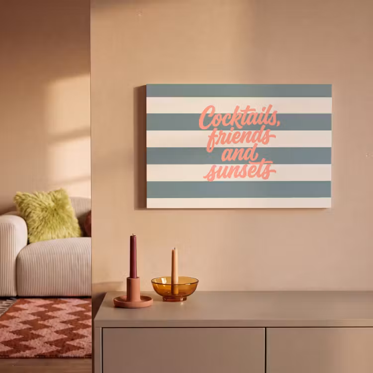 Cocktails - Strepen - Blauw - Koraal canvas 2cm klein -sfeer1
