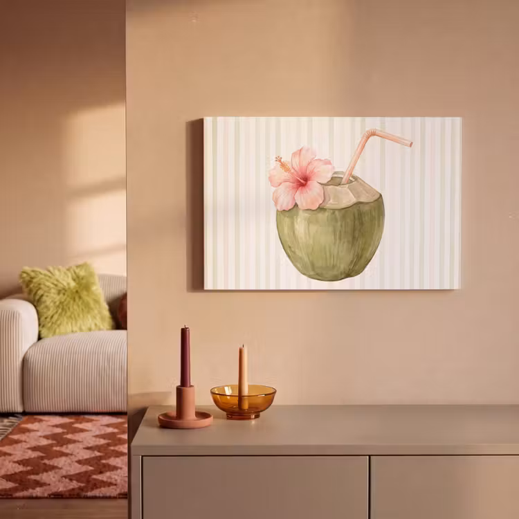 Kokosnoot - Drank - Tropisch - Illustratie - Zomer canvas 2cm klein -sfeer1