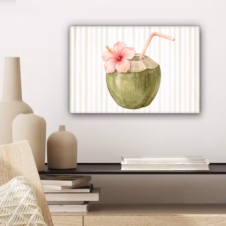 Kokosnoot - Drank - Tropisch - Illustratie - Zomer canvas 2cm klein -sfeer6