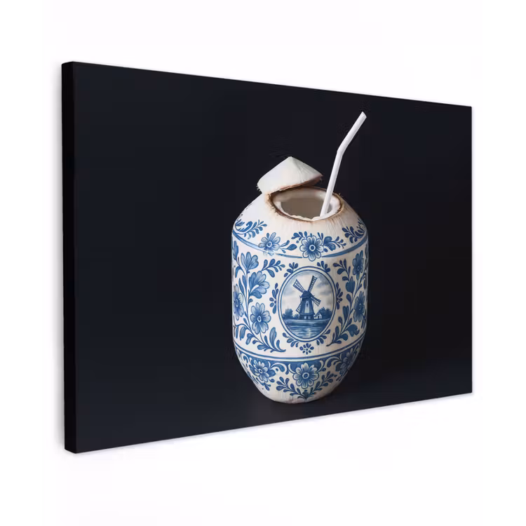 Kokosnoot - Eten - Delfts blauw - Drinken canvas 2cm klein -z3d