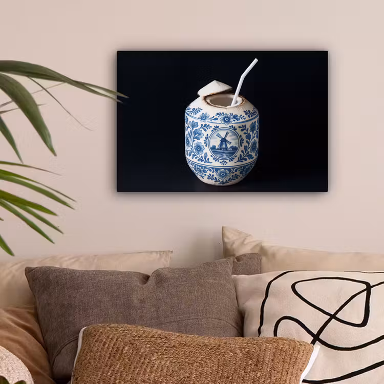 Kokosnoot - Eten - Delfts blauw - Drinken canvas 2cm klein -sfeer1