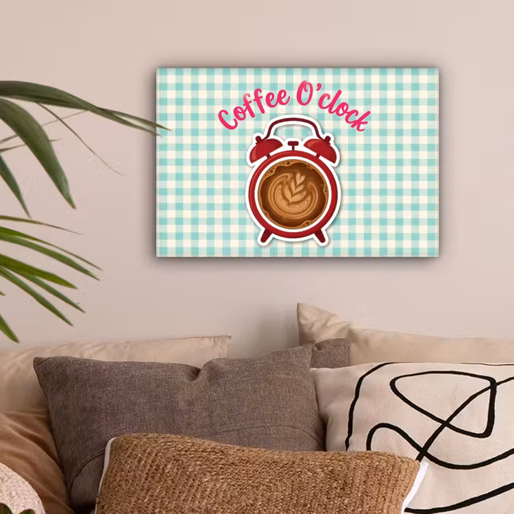 Koffie - Klok - Groen canvas 2cm klein -sfeer1