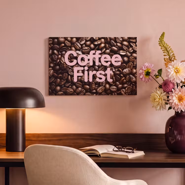 Coffee First - Koffiebonen - Roze canvas 2cm klein -sfeer4