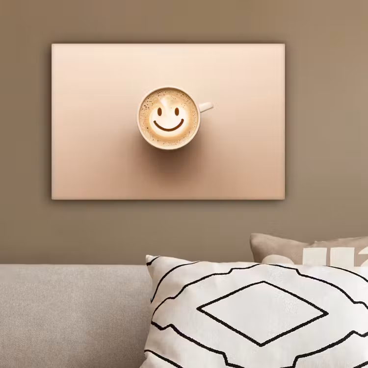 Koffie - Melkschuim - Lach - Beige canvas 2cm klein -sfeer3