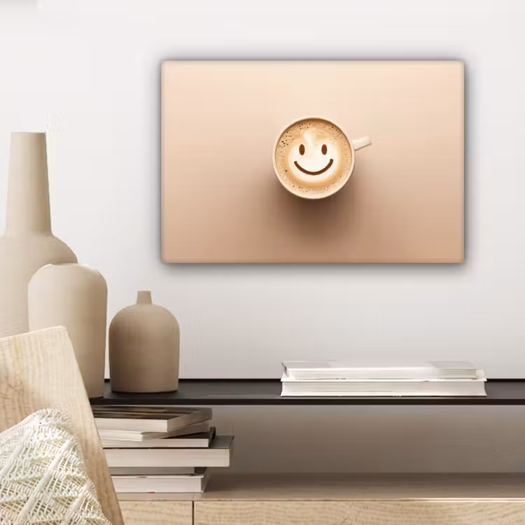 Koffie - Melkschuim - Lach - Beige canvas 2cm klein -sfeer6