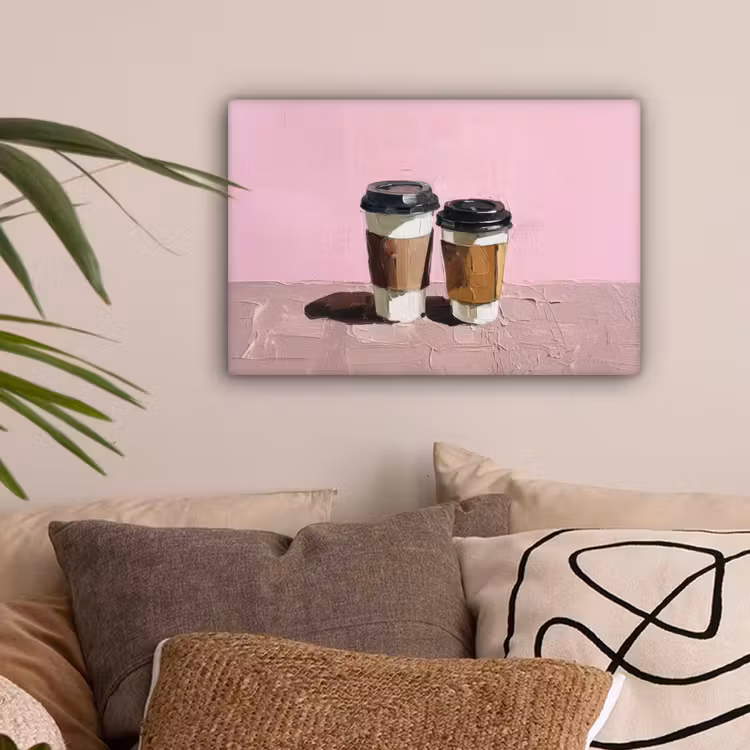 Koffiebekers - Deksel - Verf - Textuur canvas 2cm klein -sfeer1