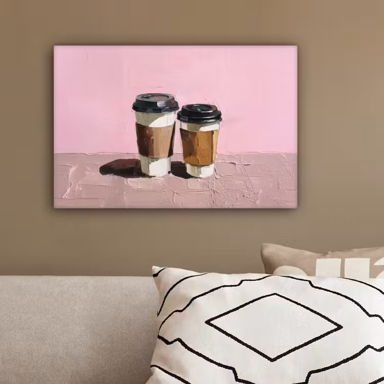 Koffiebekers - Deksel - Verf - Textuur canvas 2cm klein -sfeer3