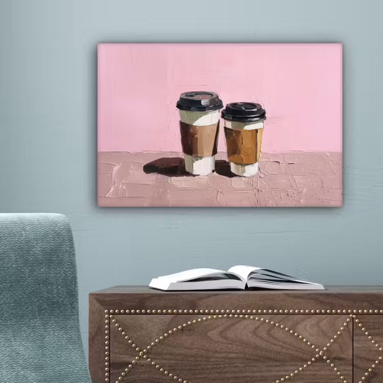 Koffiebekers - Deksel - Verf - Textuur canvas 2cm klein -sfeer4