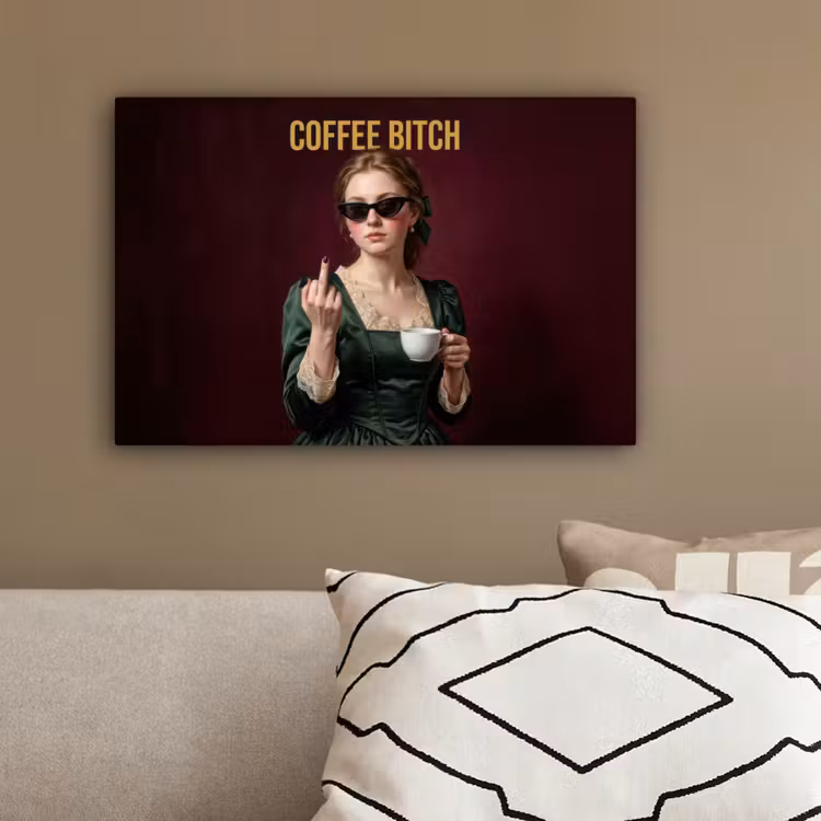 Koffie - Vrouw - Middelvinger canvas 2cm klein -sfeer3