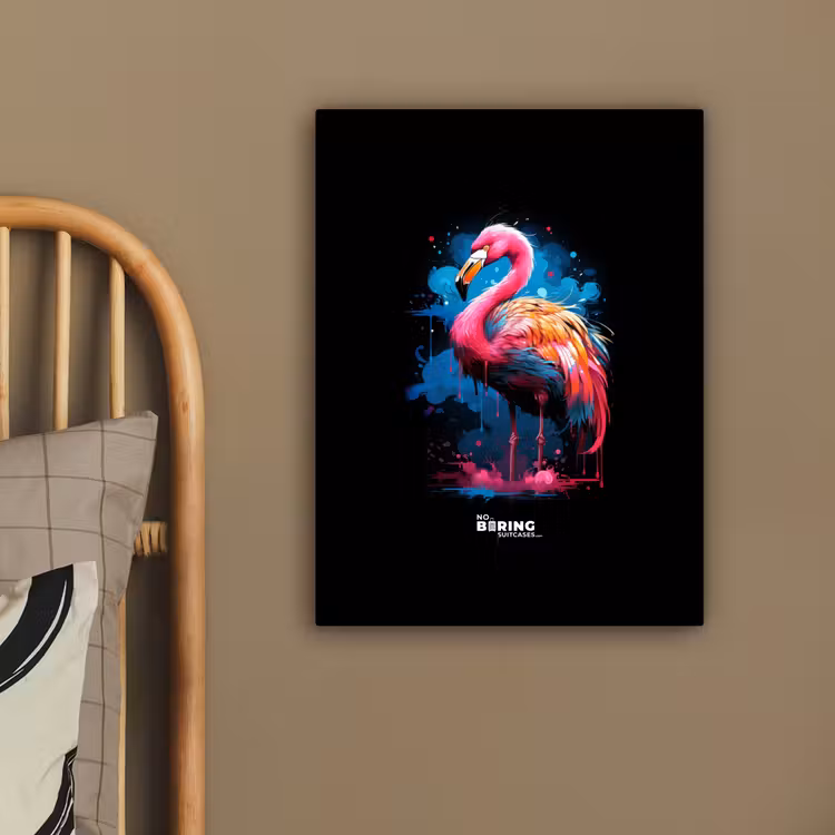 Gekleurde flamingo voor een verfexplosie canvas 2cm klein -sfeer3