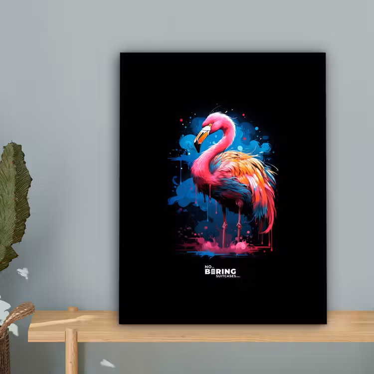 Gekleurde flamingo voor een verfexplosie canvas 2cm klein -sfeer4