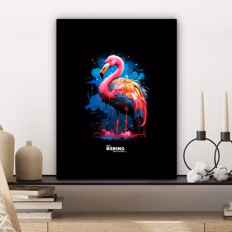 Gekleurde flamingo voor een verfexplosie canvas 2cm klein -sfeer6