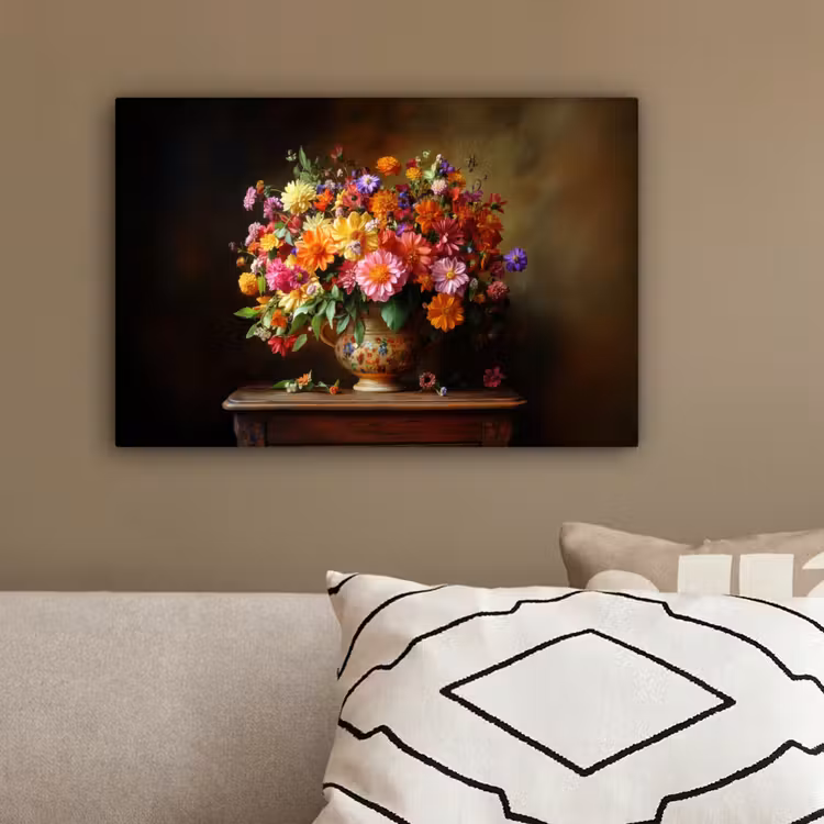 Kleuren - Boeket - Vaas - Hout canvas 2cm klein -sfeer3