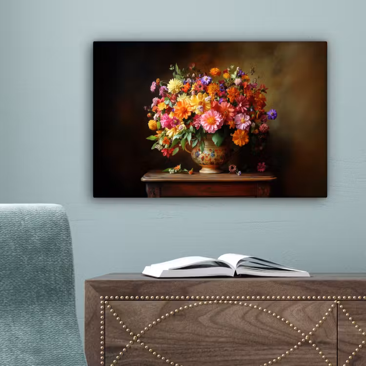 Kleuren - Boeket - Vaas - Hout canvas 2cm klein -sfeer4