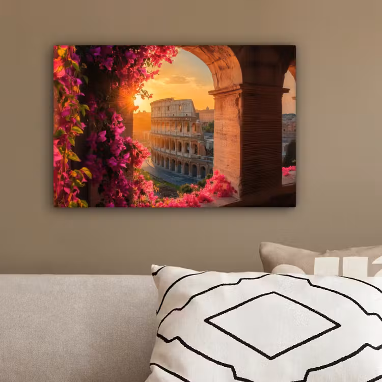 Colosseum - Rome - Roze Bloemen canvas 2cm klein -sfeer3