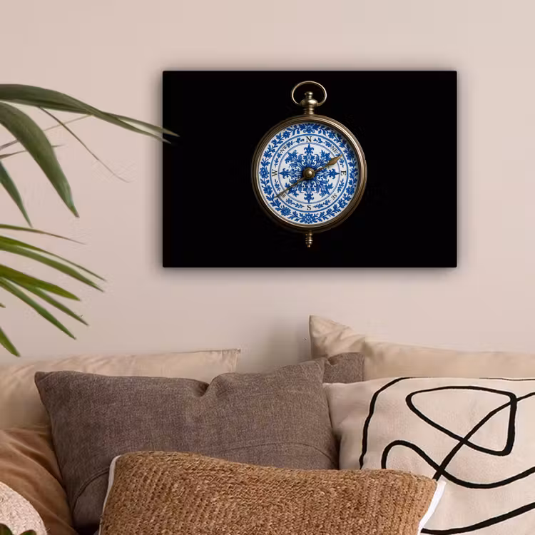 Kompas - Delfts blauw - Zwart canvas 2cm klein -sfeer1