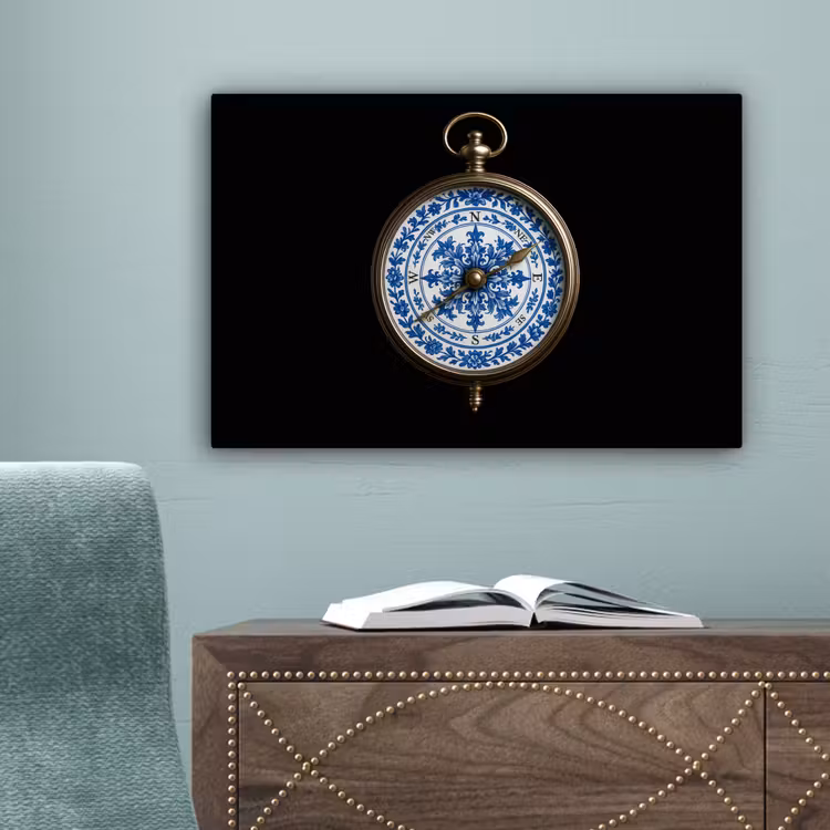 Kompas - Delfts blauw - Zwart canvas 2cm klein -sfeer4