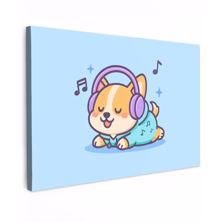 Corgi - Koptelefoon - Blauw - Muzieknoten canvas 2cm klein -z3d