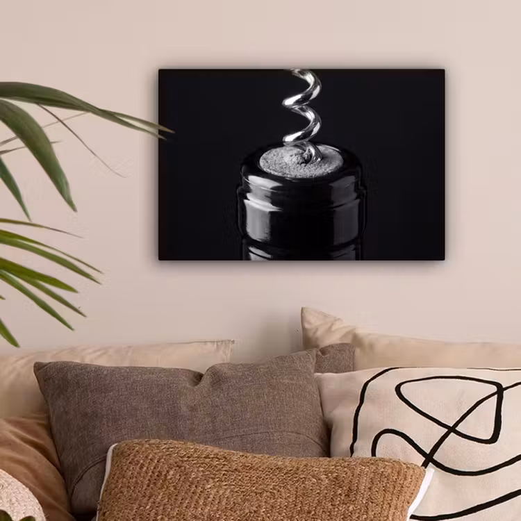 Kurkentrekker - Wijn - Zwart - Wit canvas 2cm klein -sfeer1