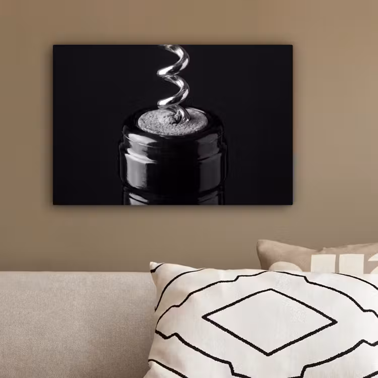 Kurkentrekker - Wijn - Zwart - Wit canvas 2cm klein -sfeer3