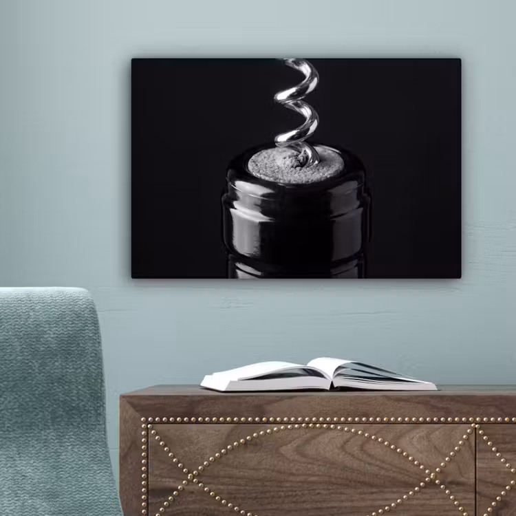 Kurkentrekker - Wijn - Zwart - Wit canvas 2cm klein -sfeer4
