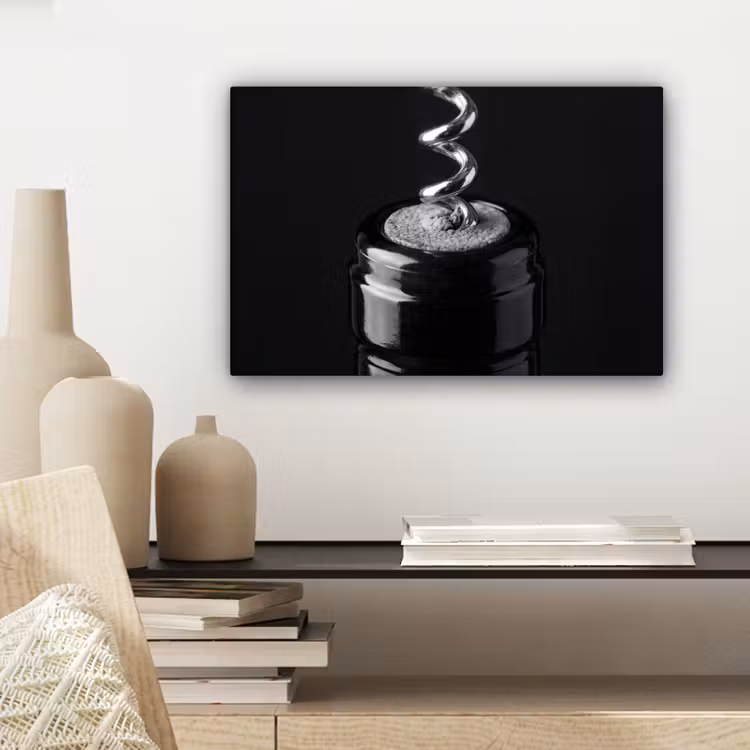 Kurkentrekker - Wijn - Zwart - Wit canvas 2cm klein -sfeer6