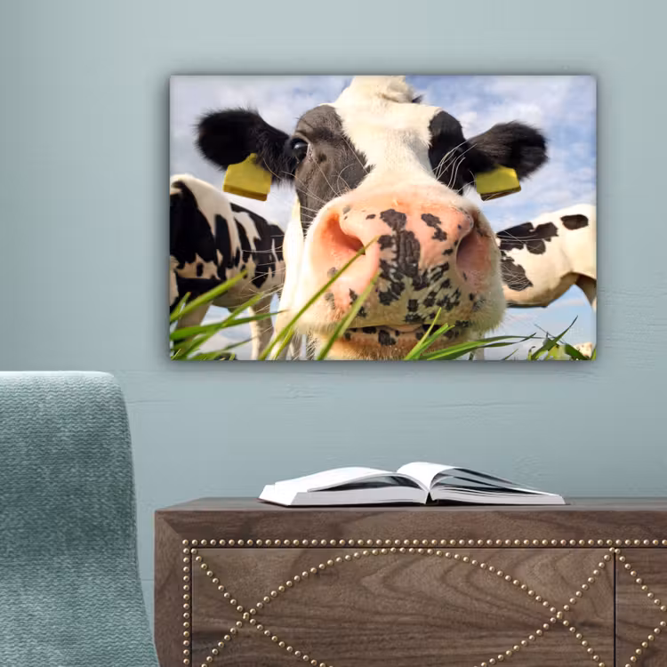 Koe - Boerderij - Gras - Dieren canvas 2cm klein -sfeer4