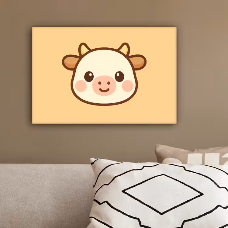 Koe - Oranje - Cartoon canvas 2cm klein -sfeer3