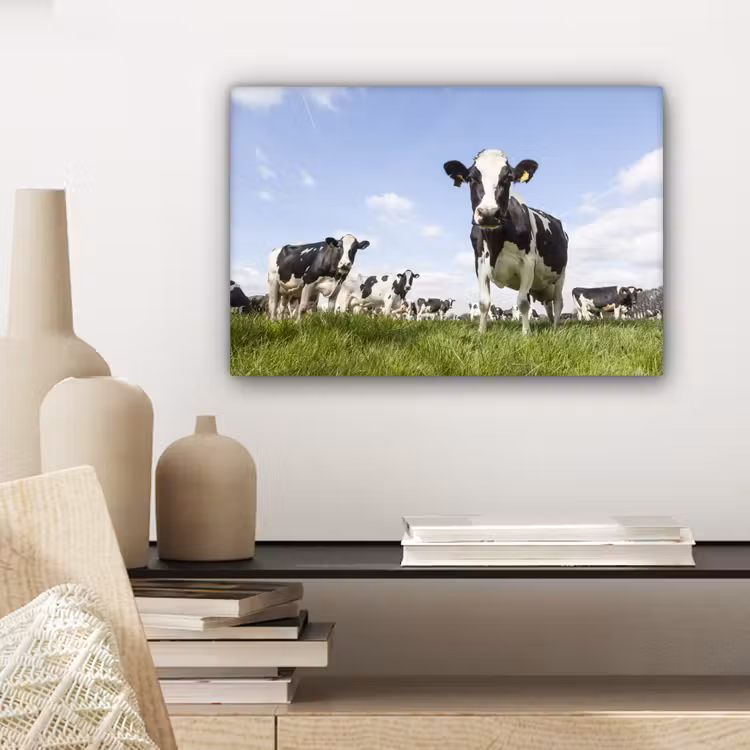 Koeien - Gras - Dieren - Zon - Boerderij canvas 2cm klein -sfeer6