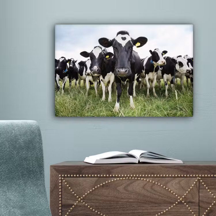 Koeien - Gras - Lente - Dieren - Weiland - Boerderij canvas 2cm klein -sfeer4