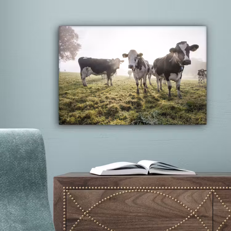 Koeien - Licht - Gras - Dieren canvas 2cm klein -sfeer4