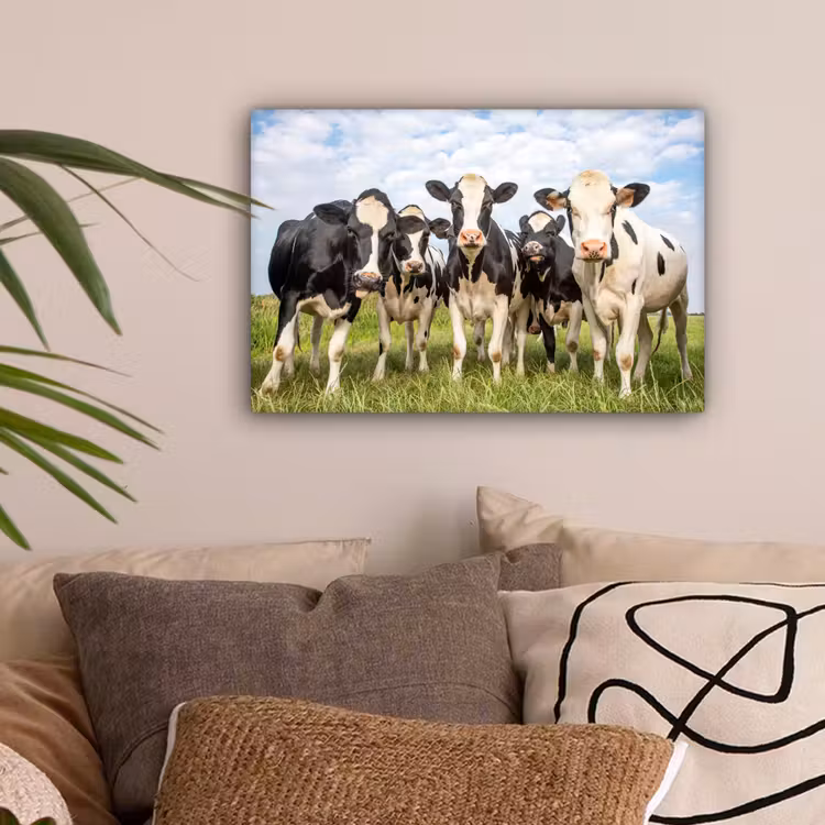 Koeien - Weiland - Dieren - Natuur - Gras canvas 2cm klein -sfeer1
