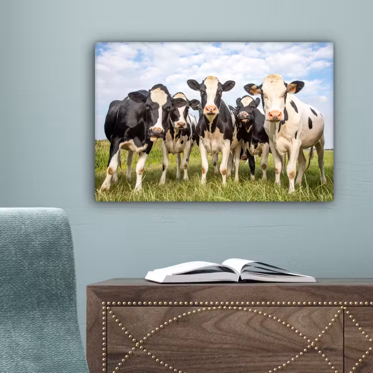 Koeien - Weiland - Dieren - Natuur - Gras canvas 2cm klein -sfeer4