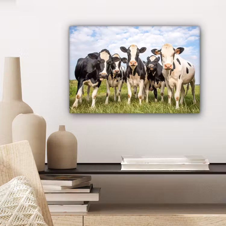 Koeien - Weiland - Dieren - Natuur - Gras canvas 2cm klein -sfeer6