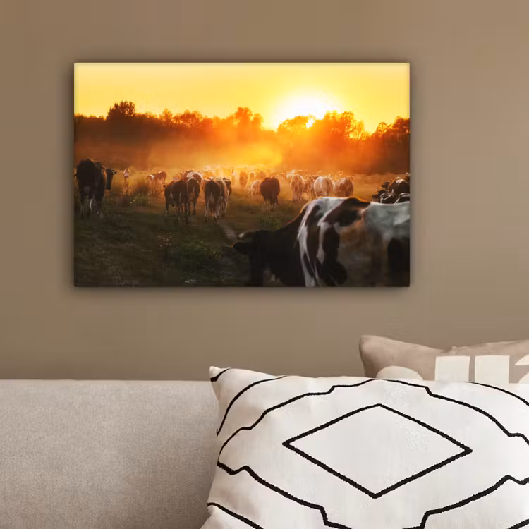 Koeien - Zonsondergang - Weiland - Dieren canvas 2cm klein -sfeer3
