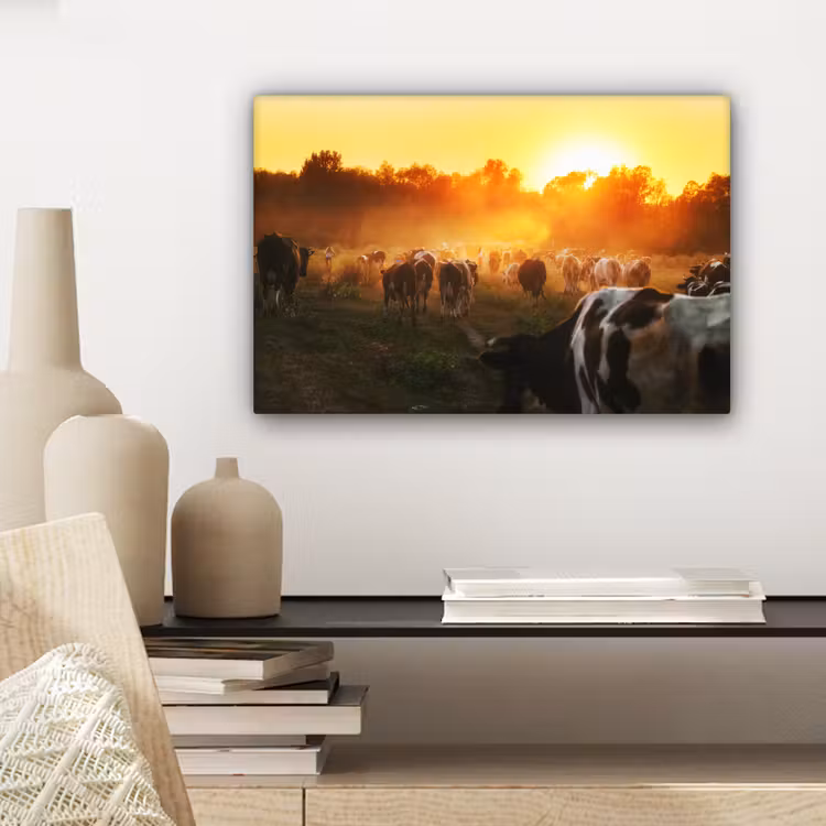 Koeien - Zonsondergang - Weiland - Dieren canvas 2cm klein -sfeer6