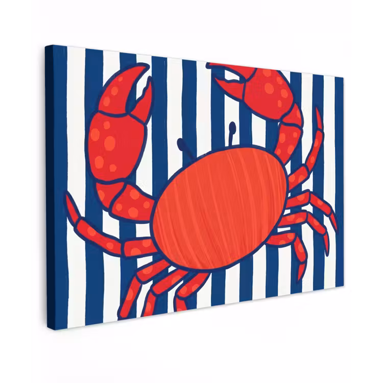Krab - Strepen - Zeeleven - Illustratie - Rood canvas 2cm klein -z3d