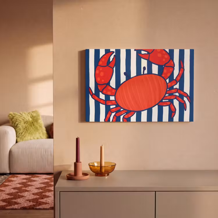 Krab - Strepen - Zeeleven - Illustratie - Rood canvas 2cm klein -sfeer1